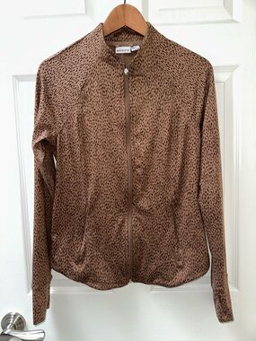 Athleta Brown Leopard-Print Zip Bomber Jacket